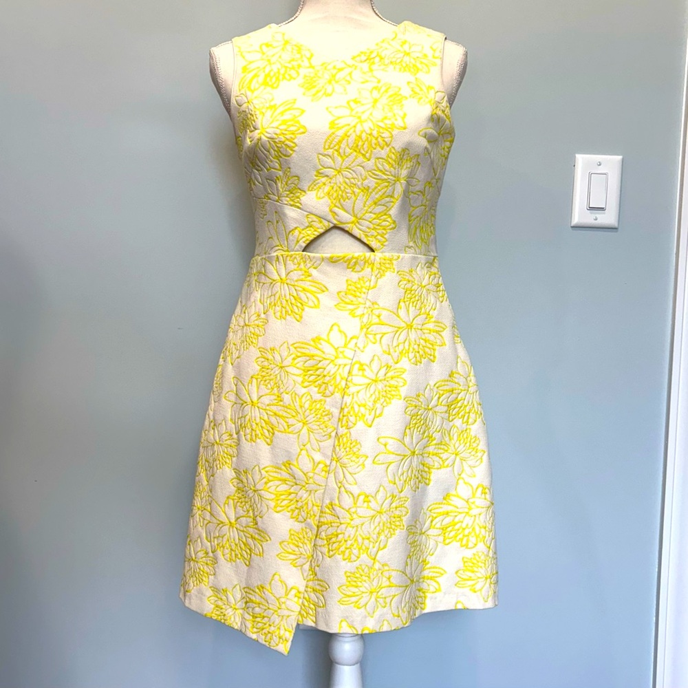 Shoshanna Yellow Floral Faux Wrap Asymmetric Sundress Cut Out Mini Dress 6